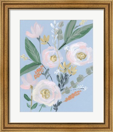 Framed Spring Bouquet on Blue II Print