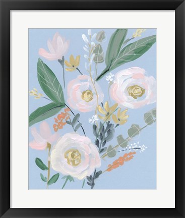 Framed Spring Bouquet on Blue II Print