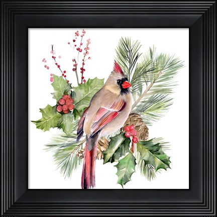 Framed Cardinal Holly Christmas II Print