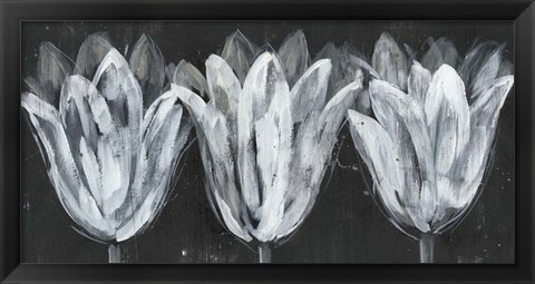Framed White Trio on Black I Print