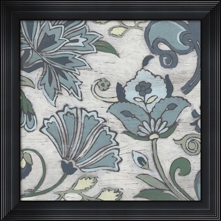 Framed Blue Garden Chintz I Print