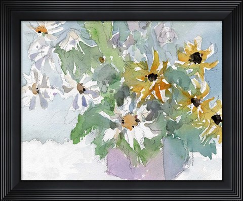 Framed Daisies &amp; Black Eyed Susans I Print