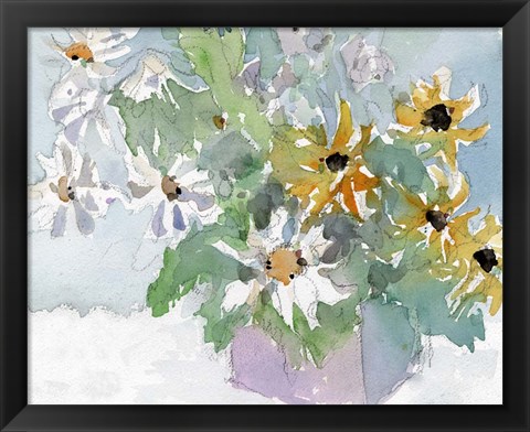 Framed Daisies &amp; Black Eyed Susans I Print