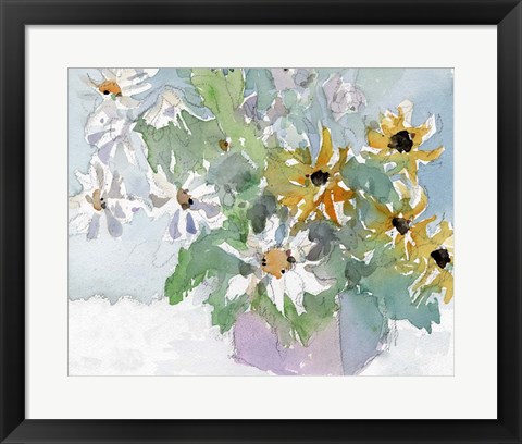 Framed Daisies &amp; Black Eyed Susans I Print