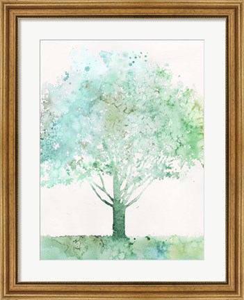Framed Aquamarine Tree I Print