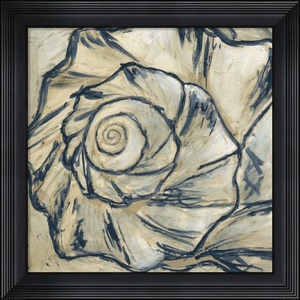 Framed Navy Seashell Spiral I Print