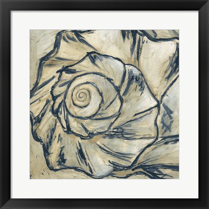 Framed Navy Seashell Spiral I Print