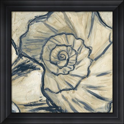 Framed Navy Seashell Spiral II Print