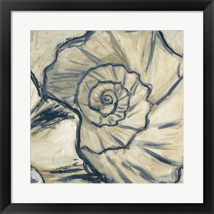 Framed Navy Seashell Spiral II Print