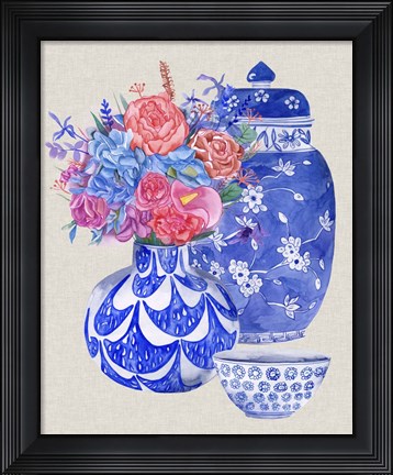 Framed Delft Blue Vases I Print