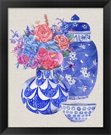 Framed Delft Blue Vases I Print