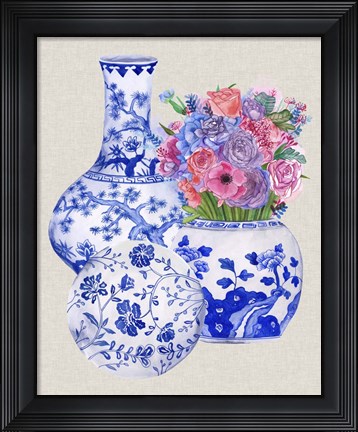 Framed Delft Blue Vases II Print
