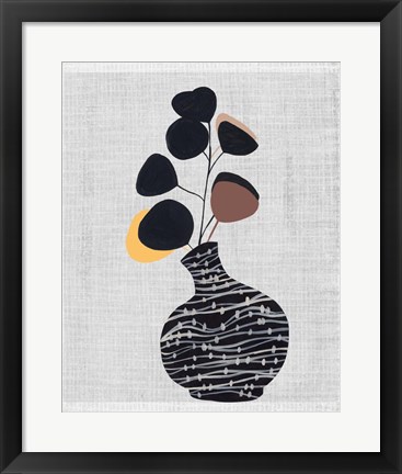 Framed Decorated Vase with Plant I Print
