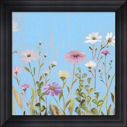 Framed Wild Flowers on Cerulean I Print