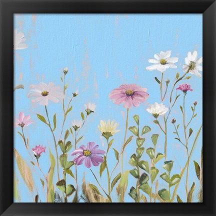 Framed Wild Flowers on Cerulean I Print