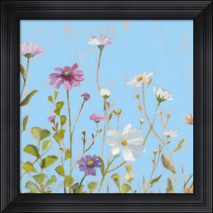 Framed Wild Flowers on Cerulean II Print