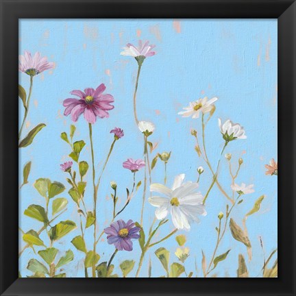 Framed Wild Flowers on Cerulean II Print