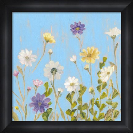 Framed Wild Flowers on Cerulean III Print
