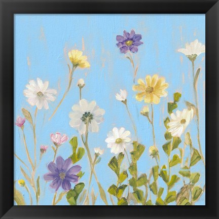 Framed Wild Flowers on Cerulean III Print