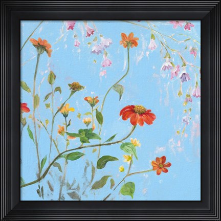 Framed Wild Flowers on Cerulean IV Print