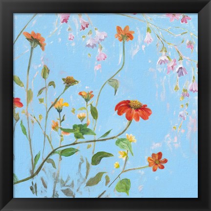 Framed Wild Flowers on Cerulean IV Print