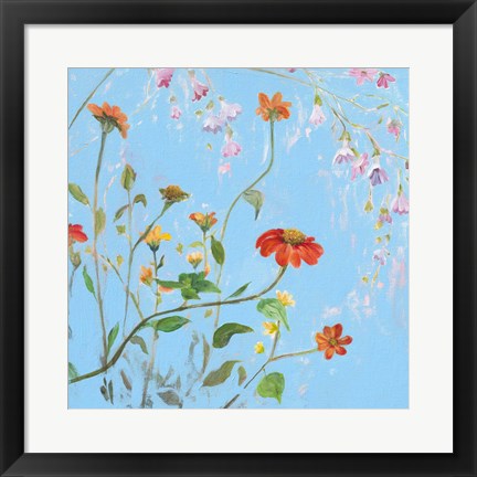 Framed Wild Flowers on Cerulean IV Print