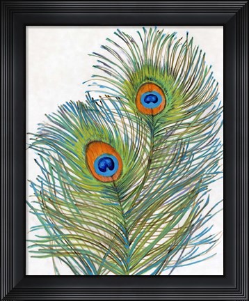 Framed Vivid Peacock Feathers I Print