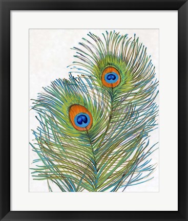 Framed Vivid Peacock Feathers I Print