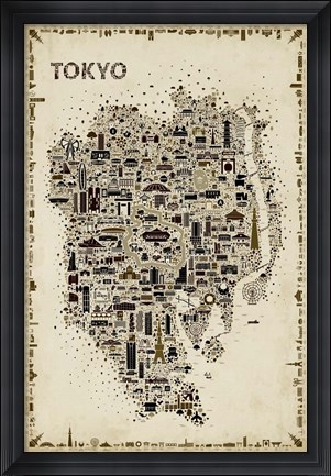 Framed Antique Iconic Cities-Tokyo Print