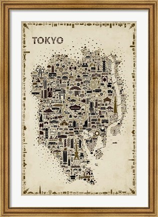 Framed Antique Iconic Cities-Tokyo Print