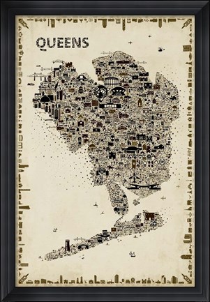 Framed Antique New York Collection-Queens Print