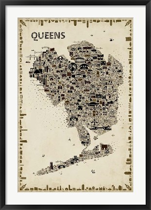 Framed Antique New York Collection-Queens Print