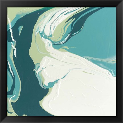 Framed Flowing Teal I Print