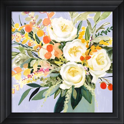 Framed Garden Rose Bouquet I Print