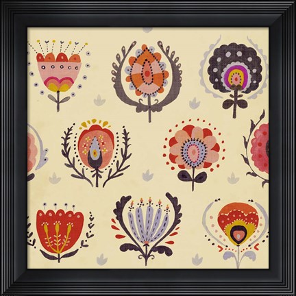 Framed Textile Flowers I Print