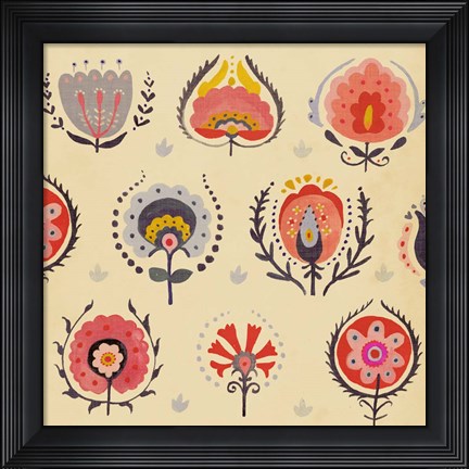 Framed Textile Flowers II Print