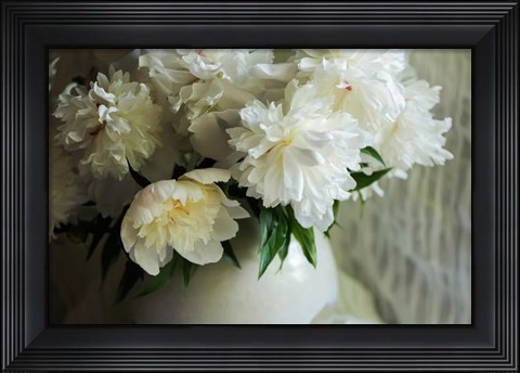 Framed White Peonies In Cream Pitcher 2 Print