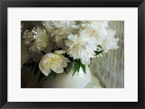 Framed White Peonies In Cream Pitcher 2 Print