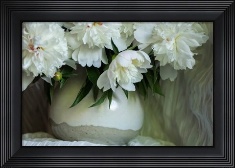 Framed White Peonies In Cream Pitcher 5 Print