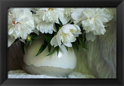 Framed White Peonies In Cream Pitcher 5 Print