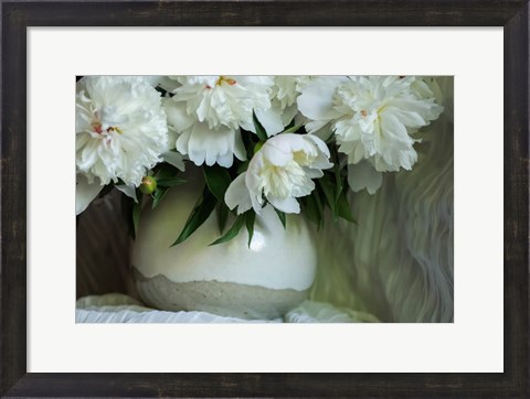 Framed White Peonies In Cream Pitcher 5 Print