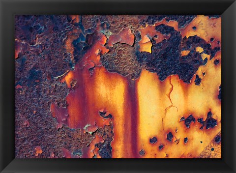 Framed Details Of Rust And Paint On Metal 1 Print