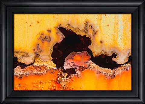 Framed Details Of Rust And Paint On Metal 2 Print