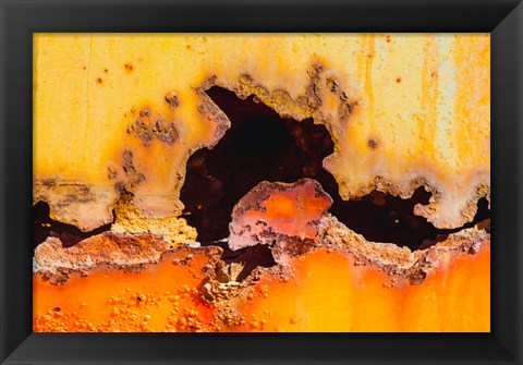 Framed Details Of Rust And Paint On Metal 2 Print