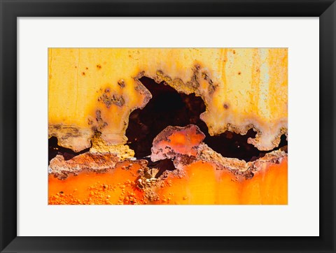 Framed Details Of Rust And Paint On Metal 2 Print