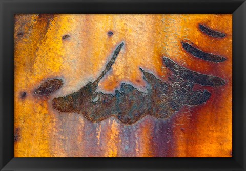 Framed Details Of Rust And Paint On Metal 6 Print