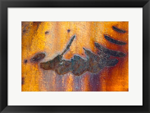 Framed Details Of Rust And Paint On Metal 6 Print