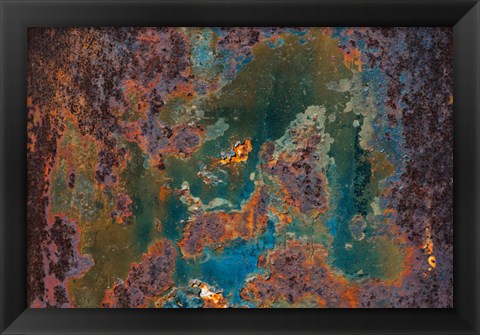 Framed Details Of Rust And Paint On Metal 9 Print