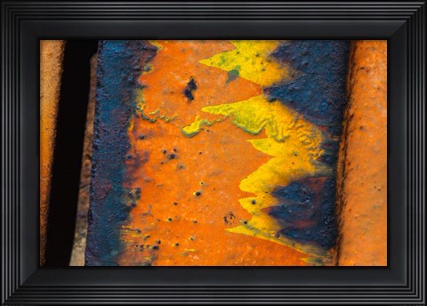 Framed Details Of Rust And Paint On Metal 10 Print