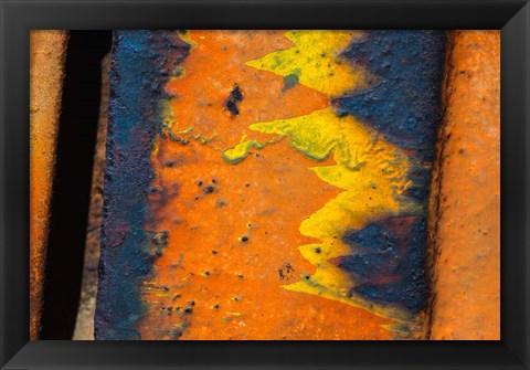 Framed Details Of Rust And Paint On Metal 10 Print